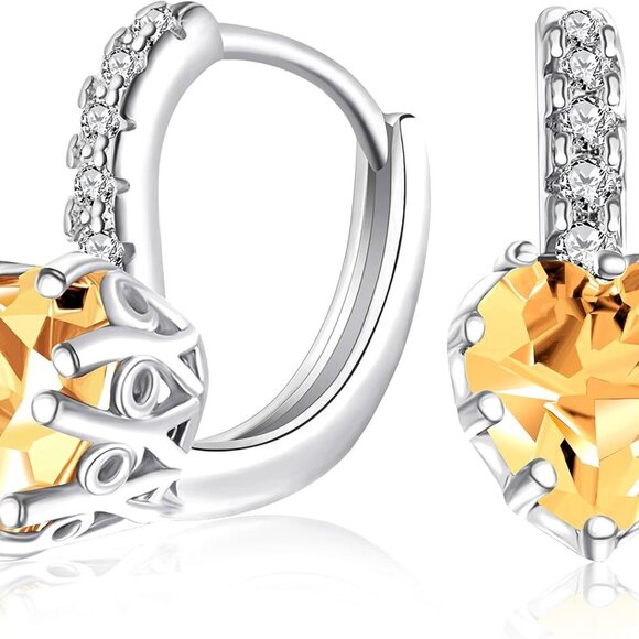 Rose Gold Plated Dangle Heart Earrings with Cubic Zirconia - Picture 1 of 8